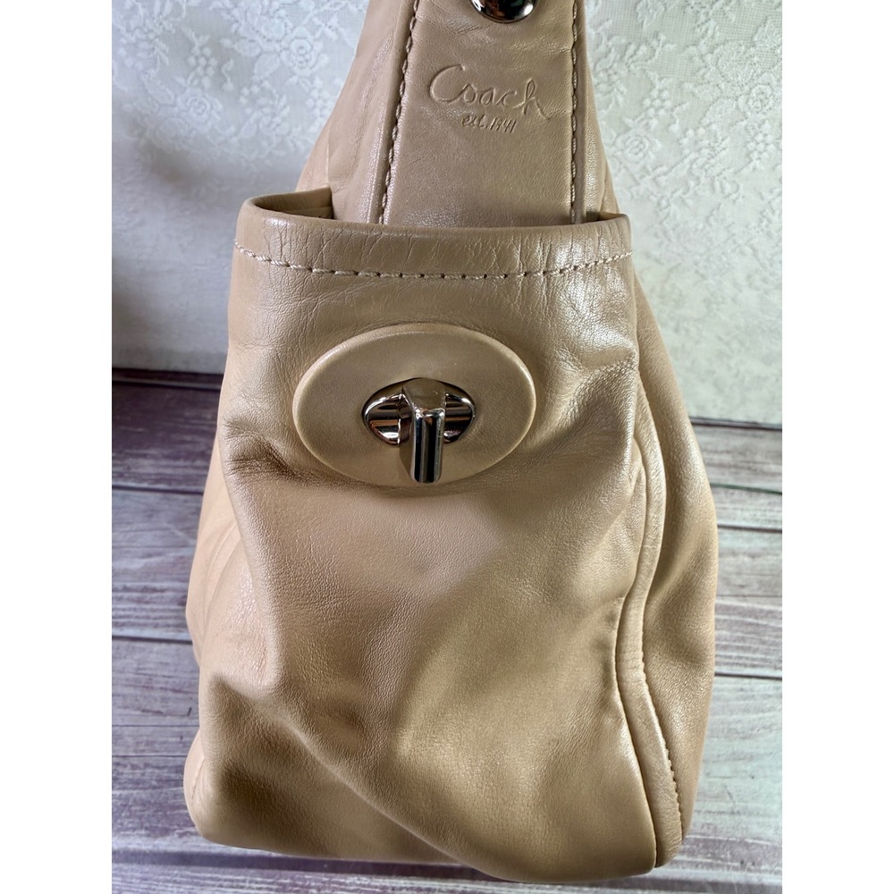 Coach Ergo Pleated Hobo Bag Tan Leather Shoulder Bag Pink Lining 13412 - Picture 12 of 15